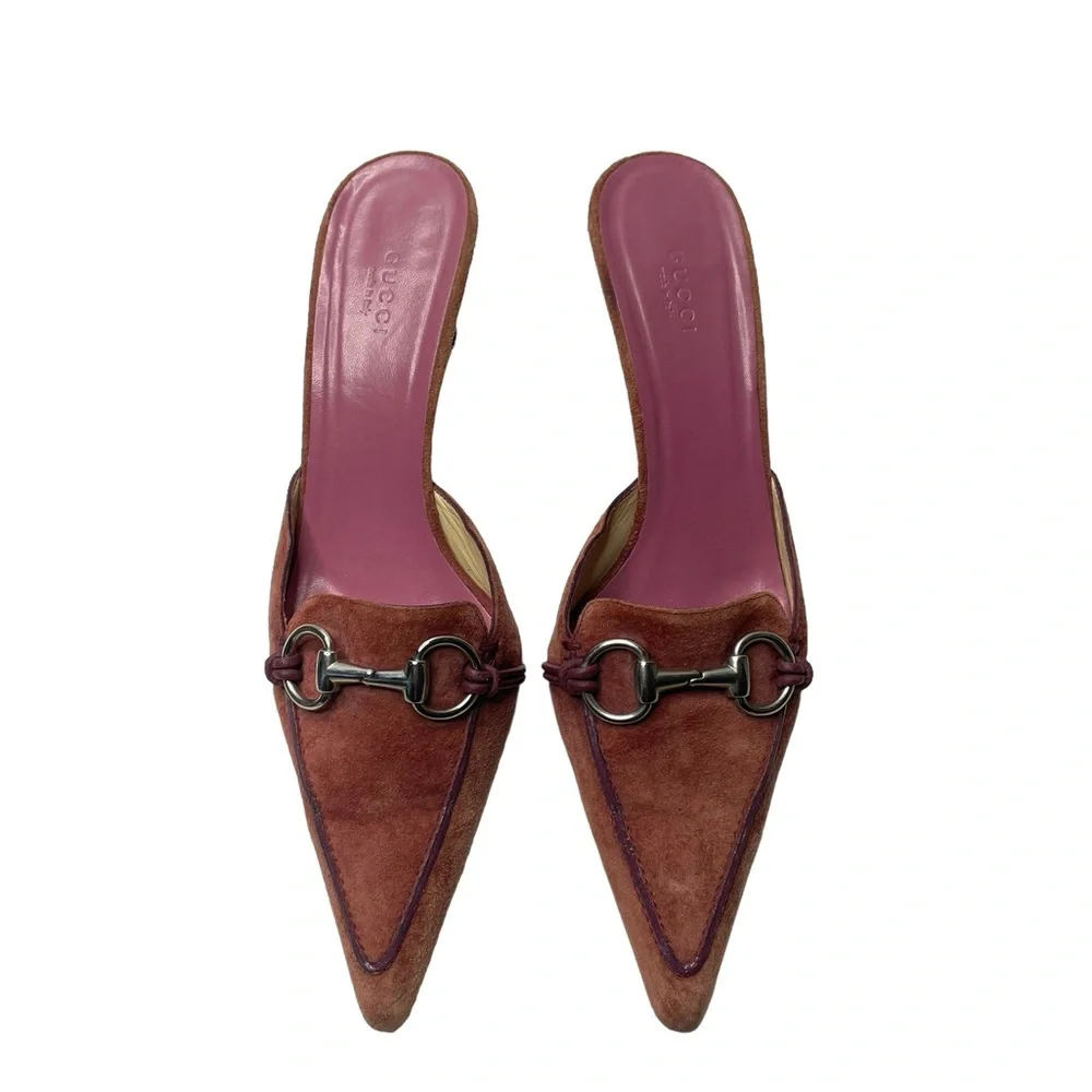 Gucci | Vintage Y2K Pink Suede Horsebit Kitten Heel Mules 9 - Picture 6 of 9